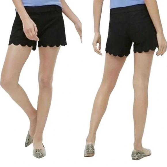 J. crew Flat Front Scalloped Hem Linen Cotton Mid-Rise Shorts Black. Size 2 - Picture 2 of 8
